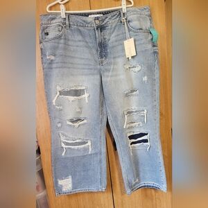 KanCan High Rise Ripped Light Blue Wide Leg Crop Jeans